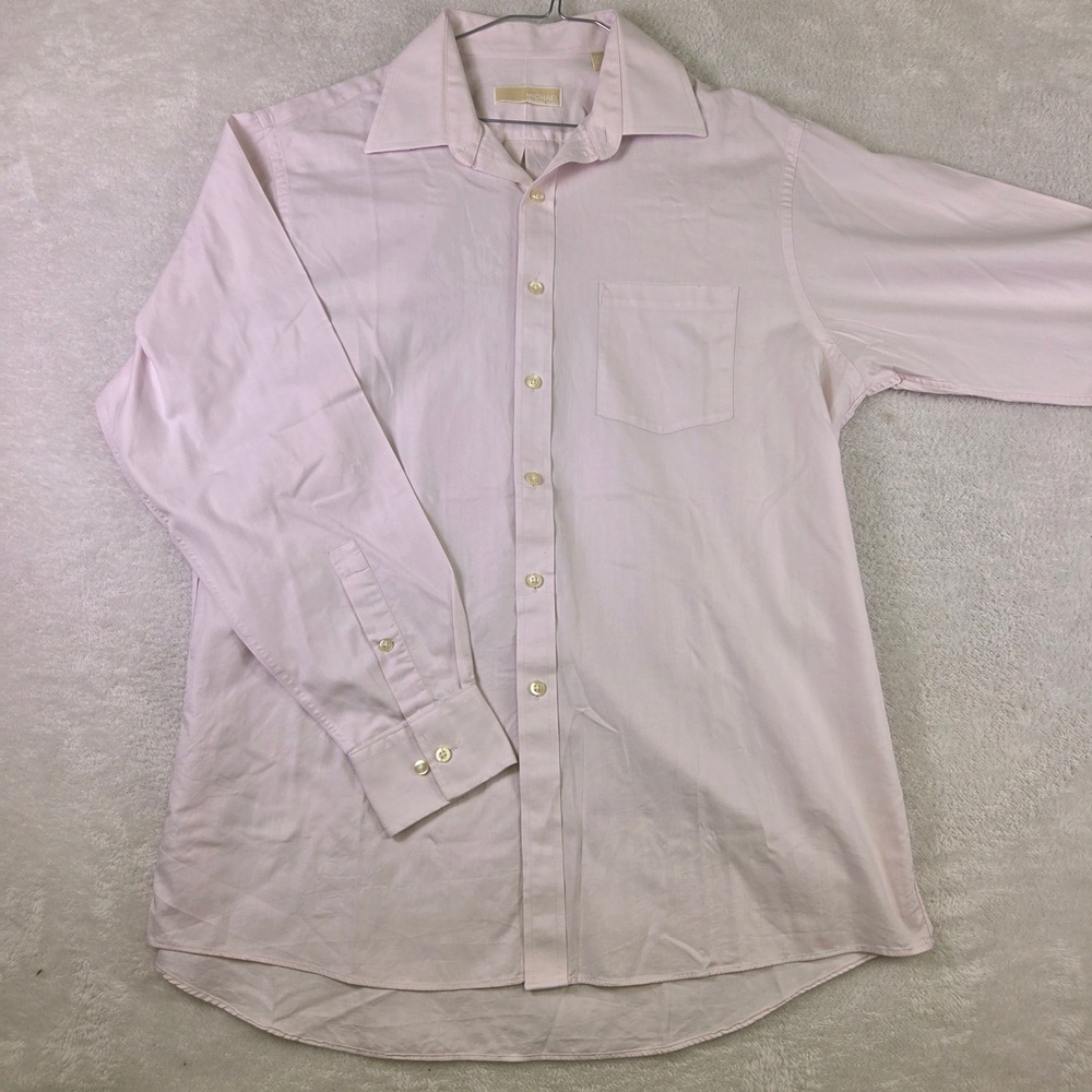 Michael Michael Kors Mens Light Pink Herringbone Button Down Shirt 16.5 34/35